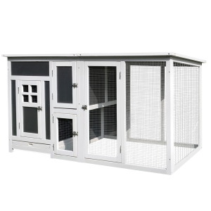 PawHut Gallinero Exterior Madera con Corredor Techo Abatible y Bandeja Extraíble Jaula para Gallinas Animales Pequeños Pollo 160x75x80cm