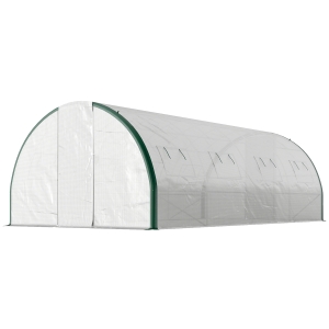 Outsunny Serre tunnel de jardin 18m², serre de jardin tunnel avec portes et 8 fenêtres, bâche PE 140g/m² 600 x 300 x 200 cm blanc
