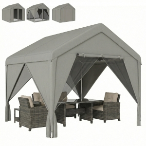 Outsunny Tonnelle de jardin pavillon de jardin hydrofuge structure robuste en acier galvanisé avec toit double pente 3x3m gris