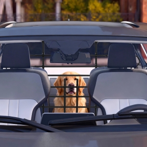 PawHut Grille de séparation voiture pour chien réglable, largeur : 87-135 cm, hauteur : 85-120 cm, barrière de sécurité universelle en acier, pour coffre de voiture pour chien, noir