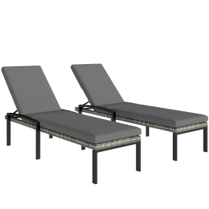 Outsunny 2-delige set rattan zonnebedden met 5-voudig verstelbare rugleuning en kussens, tot 120 kg, lichtgrijs