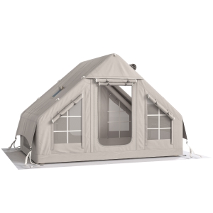 Outsunny Opblaasbare Tent 5-8 Personen Snelle Opzet 8000 mm Waterdicht & Winddicht met Luchtpomp Kachelaansluiting Dakraam