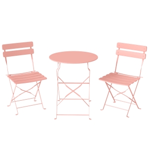 Outsunny Conjunto Bistrô de Jardim 3 peças Mesa e 2 Cadeiras Dobráveis em Ripas Dupla Proteção Anticorrosão Rosa