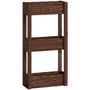 Outsunny Canteiro Elevado Jardineira em Pé 3 Níveis Furos de Drenagem e Forro 60 x 25 x 120 cm, Castanho