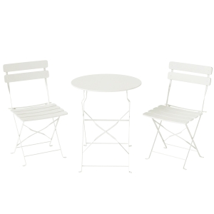 Outsunny Conjunto de Jardim Dobrável com 2 Cadeiras Dobráveis Mesa Redonda Estrutura Metálica Eletroforética para Varanda Creme