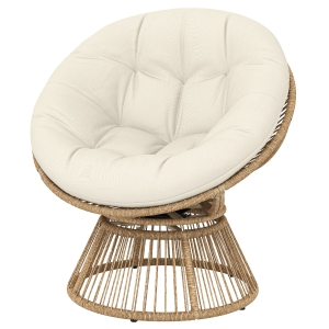 Outsunny Fauteuil Papasan Pivotant 360° Fauteuil de Jardin en Polyrotin Coussin Moelleux 12cm 93 x 81 x 87 cm Naturel