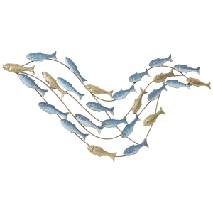 HOMCOM Décoration murale en métal moderne, sculpture murale en métal avec motif de poisson unique, 100 x 50 cm, bleu clair
