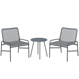 Outsunny Rattan Bistro Set, 3-piece Garden Furniture Set with 2 Garden Chairs, Coffee Table, Rattan Seat & Backrest, Dark Gray