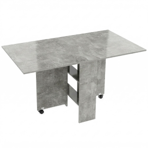 HOMCOM Mesa de Jantar Dobrável com Prateleiras, Abas Rebatíveis e Rodízios, Cinza Cimento