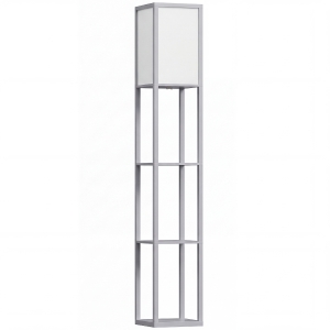 HOMCOM 3-Tier Floor Lamp with Shelves and Storage, Modern Corner Standing Lamp with Lampshade, Reading Light with Foot Switch for Living Room, Bedroom, Home Office, Bulb not Included, Grey