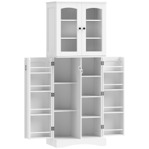 HOMCOM Armário Despensa de Cozinha com 4 Portas 8 Compartimentos e 10 Prateleirascom 4 Prateleiras Ajustáveis 60x40x162 cm Branco