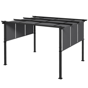 Outsunny Pergola avec 3 toiles coulissantes 3,5 x 3 x 2,35 m structure acier noir toile polyester gris foncé