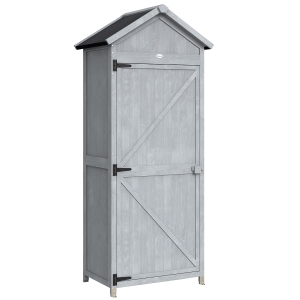 Outsunny Casinha em Madeira, 77x52,5x178 cm, Armário com Banco de Trabalho Rebatível