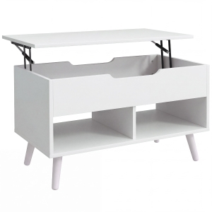 HOMCOM Mesa de Centro com Tampo Elevatório e Espaço Oculto, 75 cm Branco Punzonado