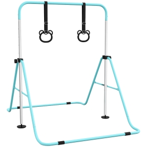 HOMCOM Barra de gimnasia para niños, barra horizontal plegable de altura ajustable con anillas de gimnasia, cian