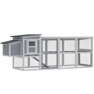 PawHut Gallinero Casa para 3-4 Gallinas con corral Nido Techo asfáltico Cubierta Oxford Cajón extraíble 264x82x89cm Gris
