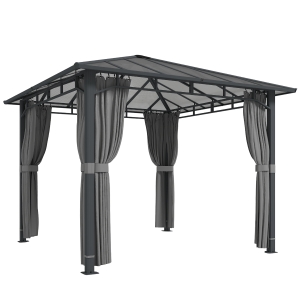 Outsunny Gartenpavillon ca. 3 x 3 m Metall Pavillon mit 6 mm Polycarbonat-Dach 4 Seitenteile, UV50+ Dunkelgrau