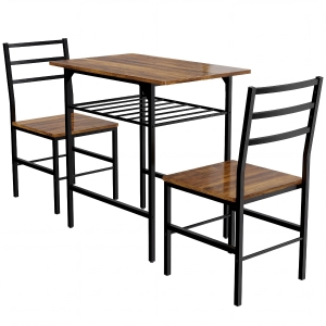 HOMCOM Conjunto de mesa de jantar com 2 cadeiras, mesa de cozinha com cadeiras para 2 pessoas, estrutura em metal, marrom