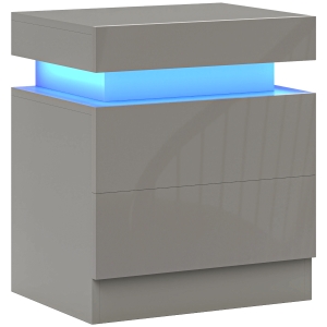 HOMCOM Mesa de Cabeceira com Luz LED Painel de Alto Brilho 2 Gavetas e Controlo Remoto para Dormitório 45x35x52 cm Cinzento