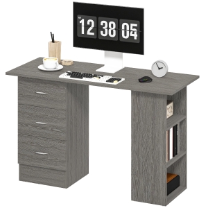 HOMCOM Bureau d'ordinateur réversible, table informatique avec 3 tiroirs et 3 étagères ouvertes, 120 x 49 x 72 cm, gris