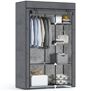 HOMCOM Armoire penderie multi-rangement - 6 étagères, 1 barre - non tissé gris