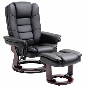 HOMCOM Fauteuil relax inclinable 135° grand confort pivotant 360° avec repose-pieds revêtement synthétique noir