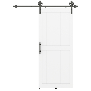 HOMCOM Porta Scorrevole in Stile Country con Binario e Maniglia, in Legno e Acciaio, 183x0.6x4 cm, Bianco e Nero