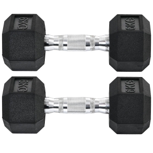 HOMCOM Ensemble d'haltères courtes, lot de 2 haltères hexagonaux recouverts de caoutchouc, acier noir