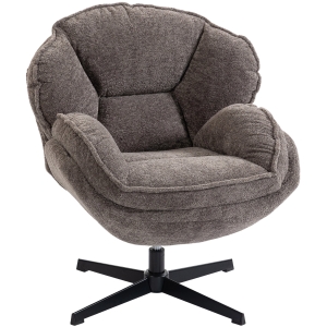 HOMCOM Nowoczesny fotel typu wingback, welurowy fotel z podłokietnikami, czteroramienna podstawa, sprężyny S, funkcja obrotu 360°, szary