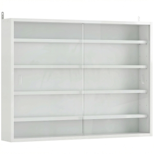 HOMCOM Vitrine de Parede com Prateleiras Ajustáveis e 2 Portas Corredeiras de Vidro para Coleções 80x9,5x60 cm Branco
