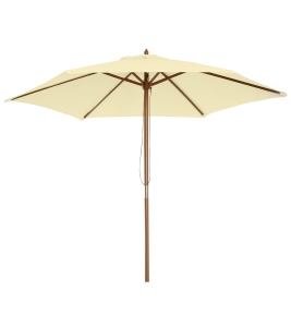 Outsunny 2.5m Wood Garden Parasol Sun Shade Patio Outdoor Wooden Umbrella Canopy, Table Market Umbrella with Vent, 38mm Pole, Rope Pulley Mechanism, Cream White
