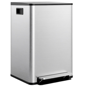 HOMCOM Poubelle de cuisine 2 compartiments de 2 x 30L, avec pédale, en acier inoxydable, couvercle à fermeture douce