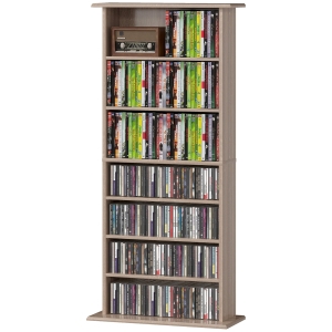 HOMCOM Rangements pour CD et DVD avec 8 compartiments et 6 étagères réglables, capacité max. 360 CD/185 DVD et Blu-ray, naturel