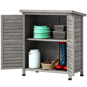 Outsunny Armoire de jardin remise pour outils sur pied étagère portes persiennes toit bitumé bois sapin 87L x 46,5l x 96,5H cm gris