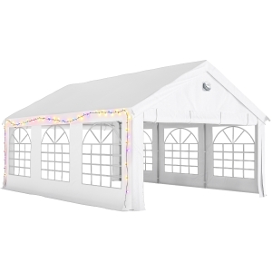 Outsunny Tenda para Festas 4x6 m Tenda de Jardim com Paredes Removíveis, 2 Portas e Janelas UPF30+ para Casamentos e Camping Branco
