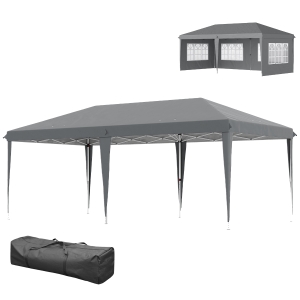 Outsunny Tonnelle pop-up pliante - tente de réception - 3 x 6 m 3 cotés démontables gris