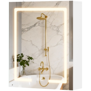 HOMCOM Armoire murale salle de bain avec miroir et éclairage LED, anti-buée, étagères réglables, 50 x 15 x 60 cm, blanc