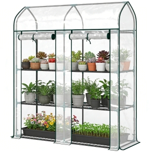Outsunny Serre de Jardin, Petite Serre de Balcon étagères 3 niveaux en Bâche PVC et Châssis Acier, 143 x 46 x 165 cm, transparent