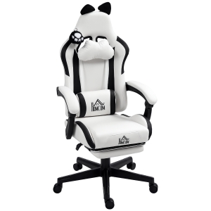 HOMCOM Chaise gaming ergonomique avec Oreilles de Chat, fauteuil gamer avec dossier inclinable, 65 x 62 x 124 cm, blanc