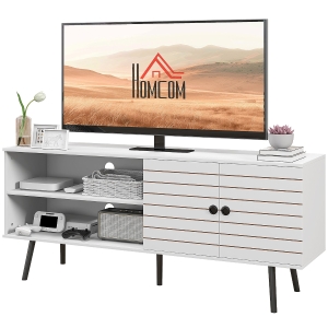 HOMCOM Meuble TV pour télévision jusqu'à 65 pouces avec 2 compartiments ouverts et 1 étagère réglable 145x38x65 cm Blanc