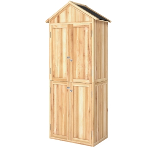 Outsunny Armoire de Jardin en Bois Abri à Outils Rangement Extérieur Toit en Pointe en Asphalte 82x50x190cm Bois Naturel