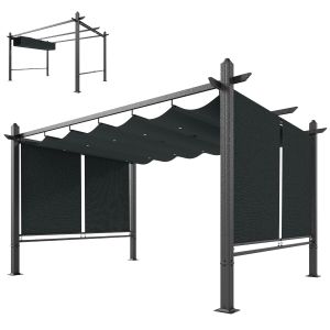 Outsunny Pergola en Aluminium Tonnelle de Jardin Stores Automatiques Coulissante Rétractable UV50+ 3x4 m Gris Anthracite