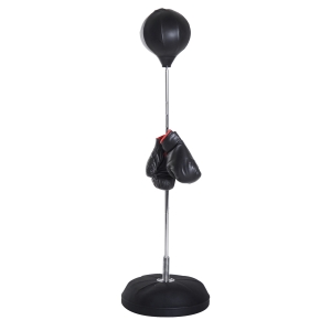 HOMCOM Sac de Frappe sur Pied Punching ball sur pied réglable en hauteur 126-144 cm avec gants, pompe et base de lestage pour adolescents et débutants noir