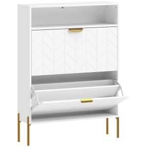 HOMCOM Móvel para sapatos 16 pares, armário estreito com 2 gavetões basculantes, compartimento aberto, branco