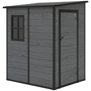 Outsunny 4'x5' Garden Storage Shed, Lean to Shed, Lockable Garden Shed with Window, Vent and Plastic Roof, Wood-Effect