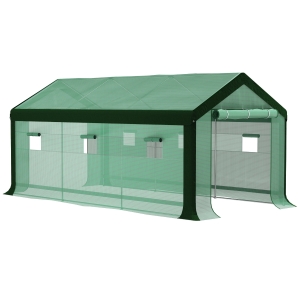 Outsunny Invernadero de Túnel 6x3x2,8 m con 6 Ventanas Cubierta de PE Anti-UV y 2 Puertas Enrollables con Cremallera Verde
