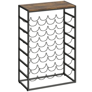HOMCOM Wijnrek voor 30 Flessen Vrijstaand Flessenrek van Metaal voor Kelder Opslagruimte 59 x 30 x 88,5 cm Rustiek Bruin