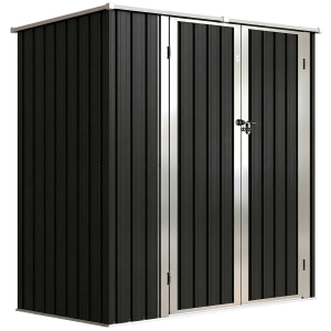 Outsunny Abrigo de Jardim Exterior Metálico 1,37 m² 163x89x163 cm com Telhado Inclinado, Portas com Fecho e Luvas Cinzento