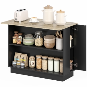 HOMCOM Desserte îlot de cuisine étagère réglable 2 compartiments ouverts 2 placards plan de travail effet bois 105 x 60 cm noir