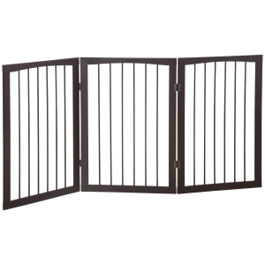 PawHut Barrera de Seguridad Plegable de 3 Paneles 160x76 cm Rejilla de Protección para Perros Pequeños para Puertas Escaleras Pasillos Café Oscuro